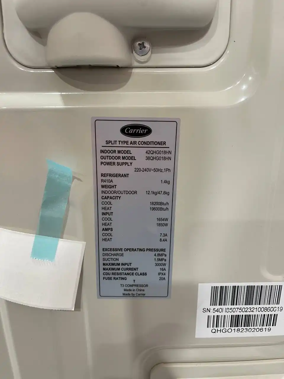 کولر گازی کریر 18000 عادی 42QHG018HN 38QHG018HN