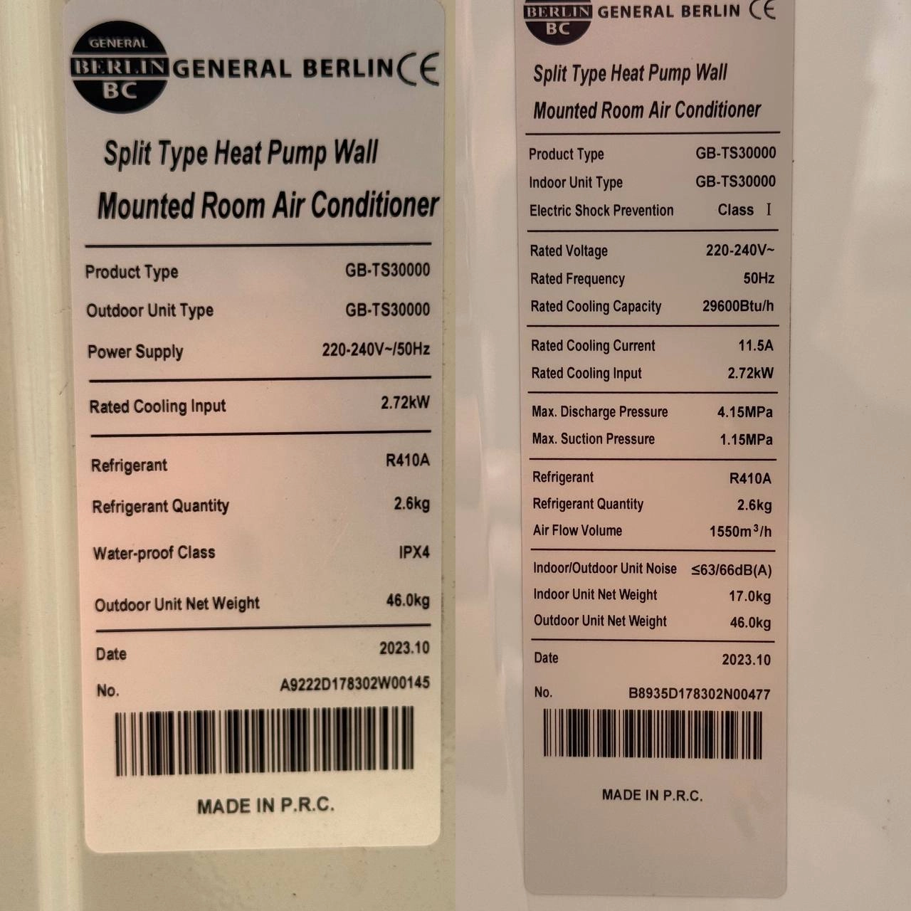 کولر گازی جنرال برلین 30000 اینورتر GB-TS30000