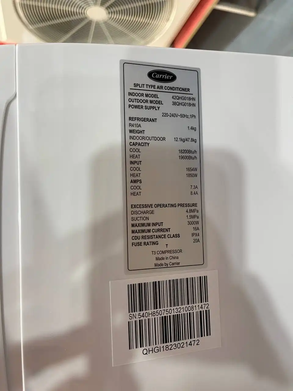 کولر گازی کریر 18000 عادی 42QHG018HN 38QHG018HN